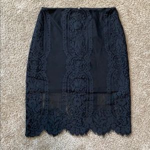 Black lace midi pencil skirt